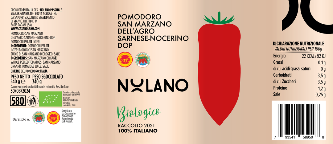 Pomodoro San Marzano DOP BIO in Vetro 540g Nolano (Confezione da 12)
