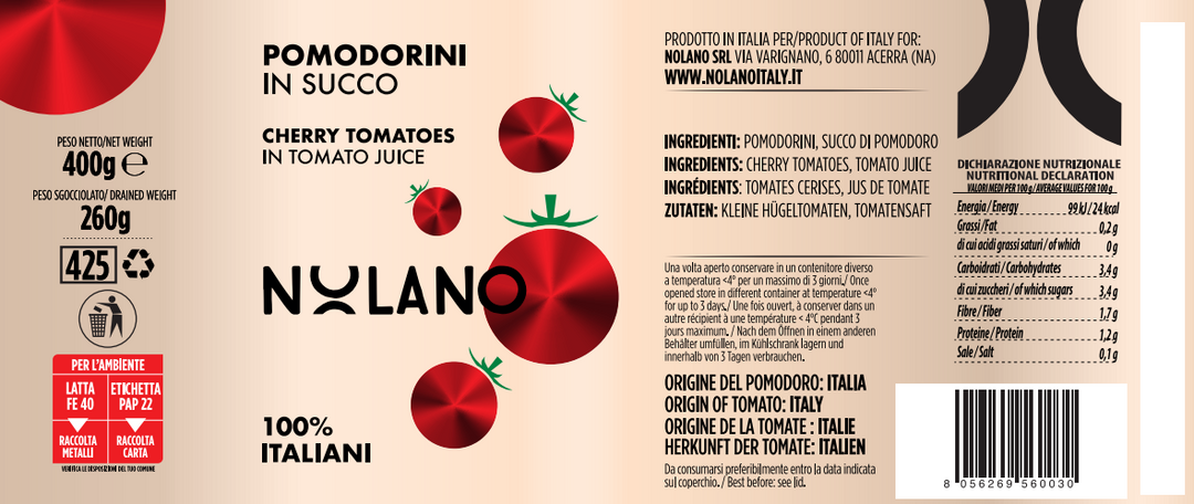 Pomodorini in Succo in Latta 400g Nolano (Confezione da 6)