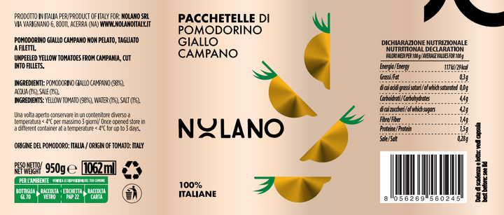 Pacchetelle di Pomodorino Giallo 950g in Vetro Nolano